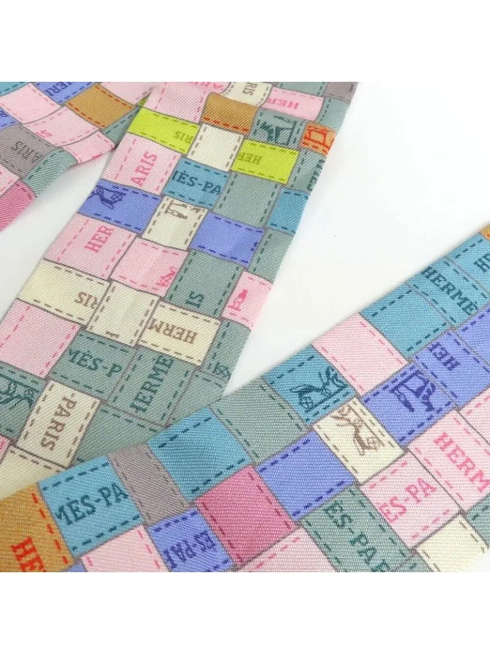 Hermes Twilly Bolduc Check Silk Gray Multicolor Pastel - Picture 5 of 7